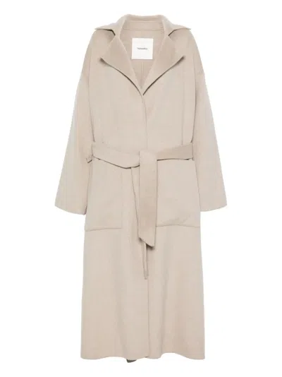 Nanushka Wool-silk Belted Coat In Neutral