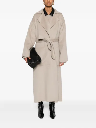 Nanushka Wool-silk Belted Coat In Neutral