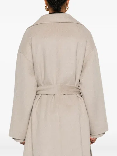 Nanushka Wool-silk Belted Coat In Neutral