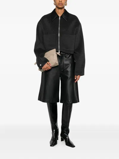 Nanushka Leather-trimmed Zip-up Jacket In Black