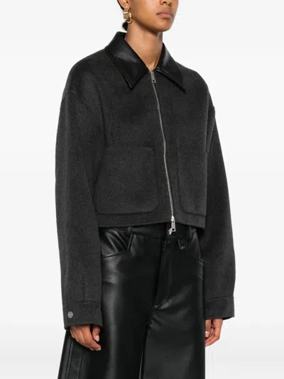 Nanushka Leather-trimmed Zip-up Jacket In Black