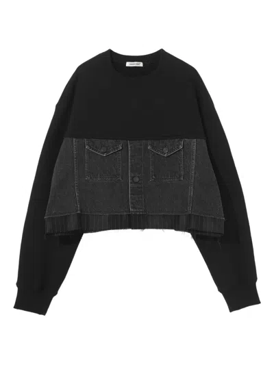 Undercover Denim-panel Cropped Sweatshirt In Animal Print