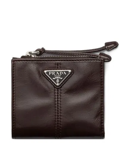 Prada Small Leather Wallet In Brown