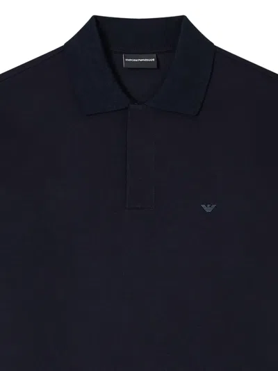 Emporio Armani Logo Cotton Polo Shirt In Blue