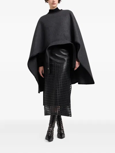 Emporio Armani Polygon Capsule Collection Midi Skirt In Vegetable-tanned Nappa Leather With Laser-cut Perforations In Black