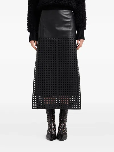 Emporio Armani Polygon Capsule Collection Midi Skirt In Vegetable-tanned Nappa Leather With Laser-cut Perforations In Black