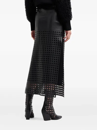 Emporio Armani Polygon Capsule Collection Midi Skirt In Vegetable-tanned Nappa Leather With Laser-cut Perforations In Black