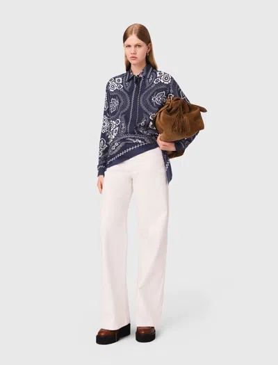 Maje Womens Navy Bandana Print Bandana-print Relaxed-fit Satin Shirt In Blue