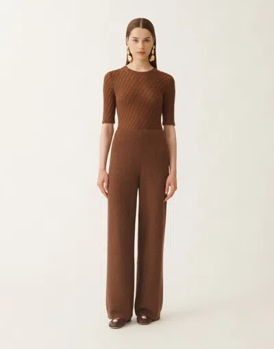 Fabiana Filippi Wool And Silk Trousers With Sequins In Brown
