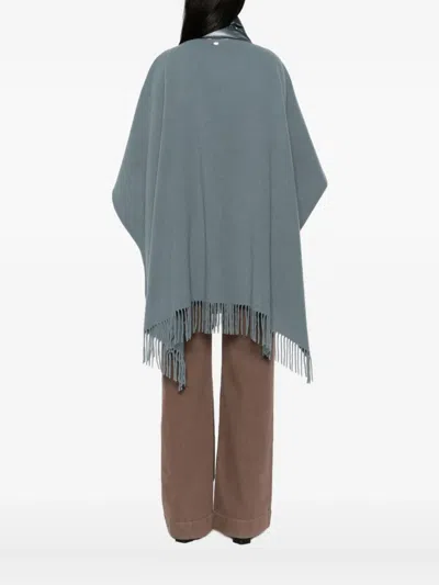 Herno Quilted-pocket Fringed Poncho In Blue