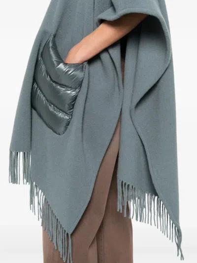 Herno Quilted-pocket Fringed Poncho In Blue