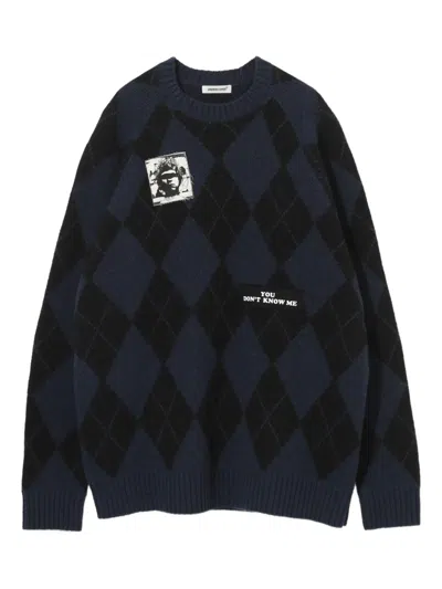 Undercover Embroidered Patch Argyle Plaid Wool Blend Sweater In Multi