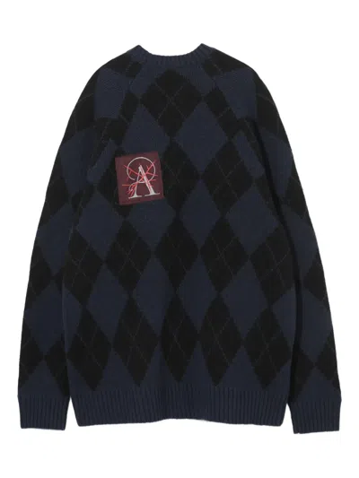 Undercover Embroidered Patch Argyle Plaid Wool Blend Sweater In Multi