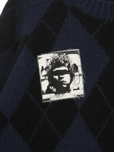 Undercover Embroidered Patch Argyle Plaid Wool Blend Sweater In Multi