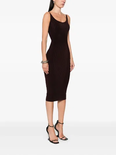 Mugler Sculpting Knit Dress In Blue