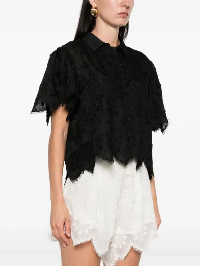 Weili Zheng Embroidered Scalloped-hem Blouse In Black