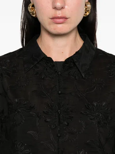 Weili Zheng Embroidered Scalloped-hem Blouse In Black