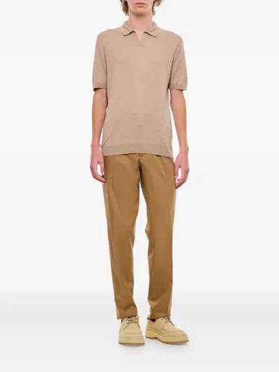 Tagliatore Pointed Collar Short-sleeved Polo Shirt Without Buttons In Brown