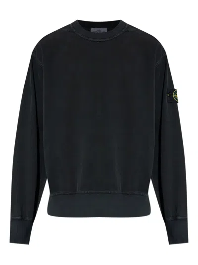 Stone Island Compass-badge Crew-neck Sweatshirt In Black