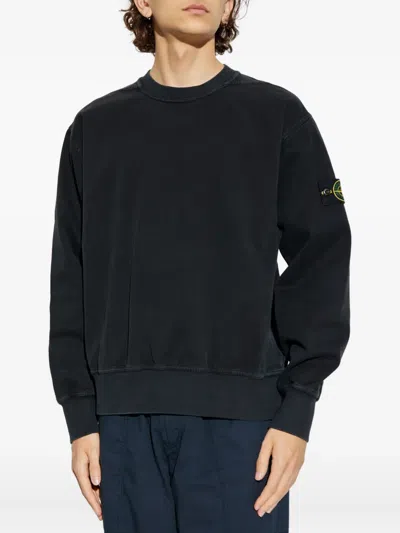 Stone Island Compass-badge Crew-neck Sweatshirt In Black