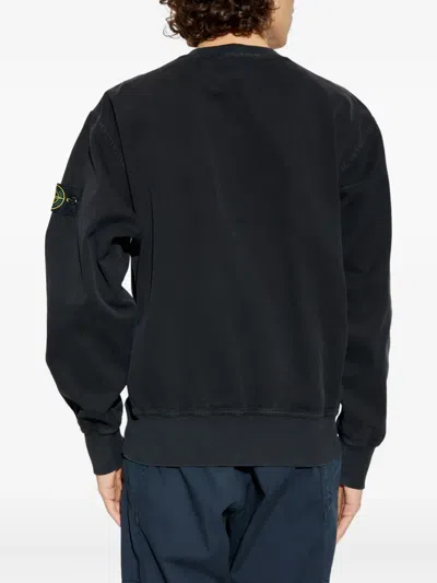 Stone Island Compass-badge Crew-neck Sweatshirt In Black