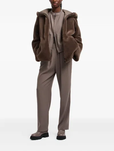 Emporio Armani Technical-cady Trousers With Elasticated Waistband In Brown