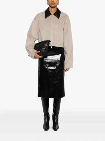 Nanushka Leather-collar Zip-up Jacket In Neutral