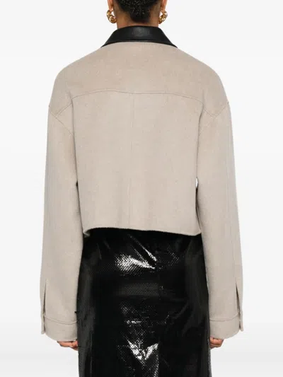 Nanushka Leather-collar Zip-up Jacket In Neutral