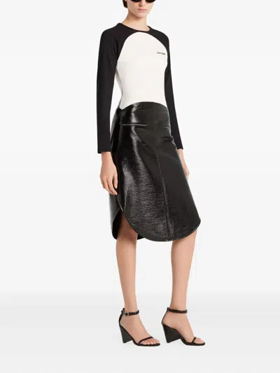 Courrèges Long-sleeved Contrast T-shirt With Rounded Hem And Logo Print In Multi