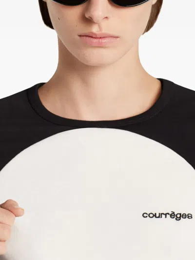 Courrèges Long-sleeved Contrast T-shirt With Rounded Hem And Logo Print In Multi