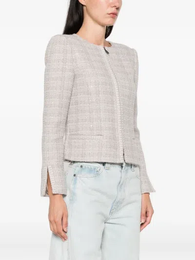 Emporio Armani Tweed Sequin-embellished Jacket In Neutral