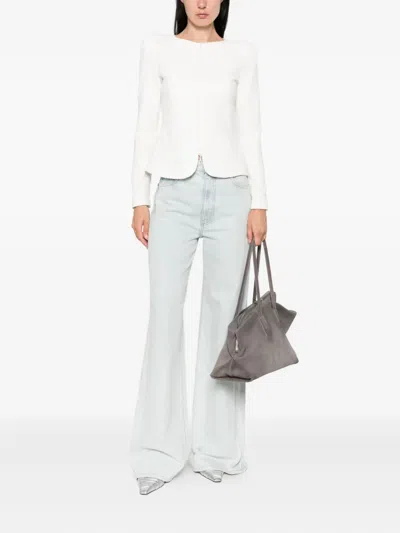 Emporio Armani Herringbone-pattern Zip-up Jacket In White