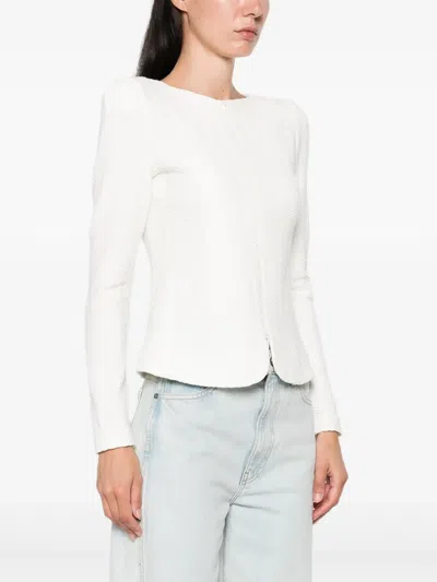 Emporio Armani Herringbone-pattern Zip-up Jacket In White