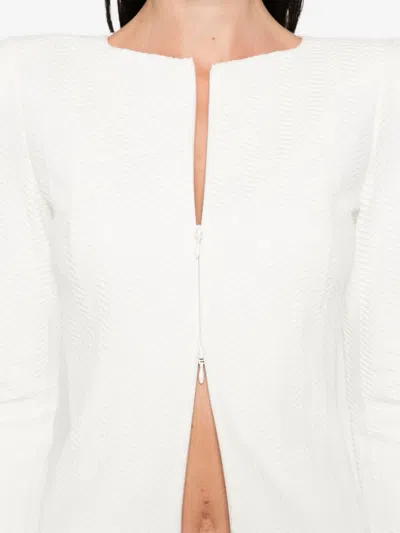 Emporio Armani Herringbone-pattern Zip-up Jacket In White