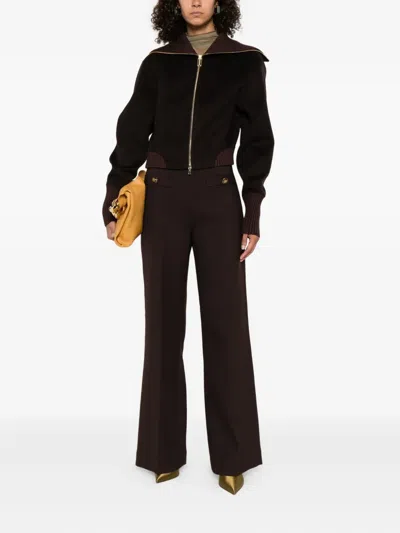 Victoria Beckham Zippered Wool Jacket In Brown
