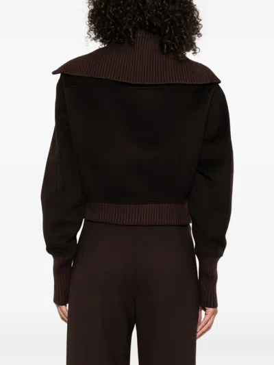 Victoria Beckham Zippered Wool Jacket In Brown