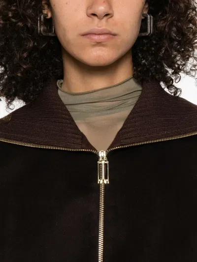 Victoria Beckham Zippered Wool Jacket In Brown