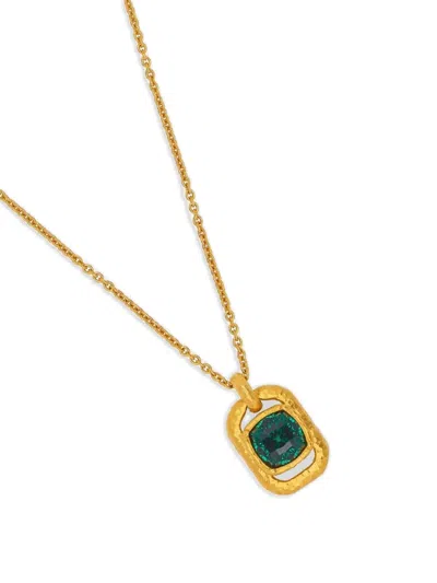Oscar De La Renta Rectangle Crystal Pendant Necklace In Gold