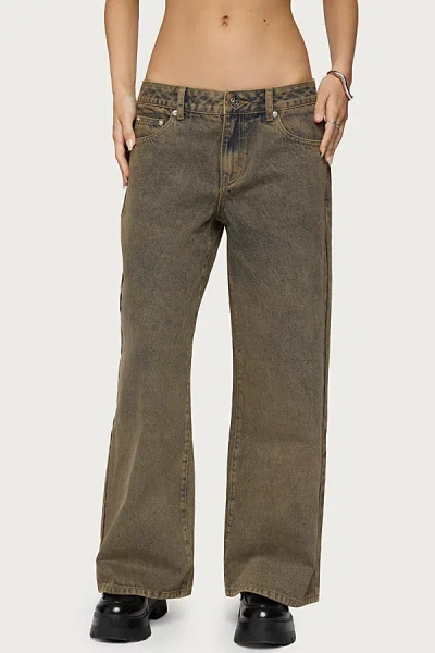 Edikted Petite Zahra Mud Wash Low Rise Jeans In Brown/washed, Women's At Urban Outfitters