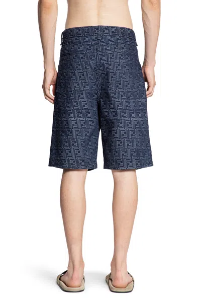 Fendi Ff Jacquard Denim 5 Pocket Shorts In Blue