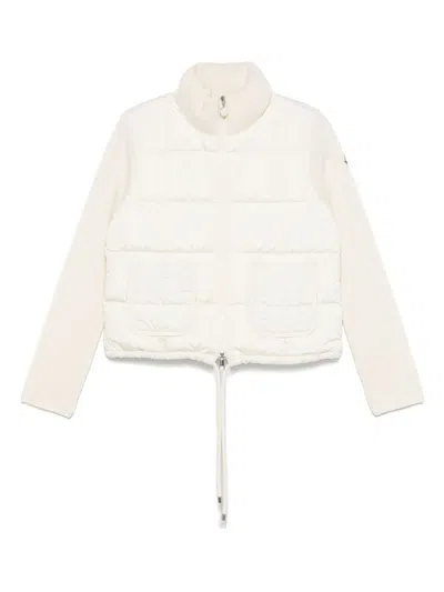 Moncler White Padded Cardigan With Merino Wool Sleeves