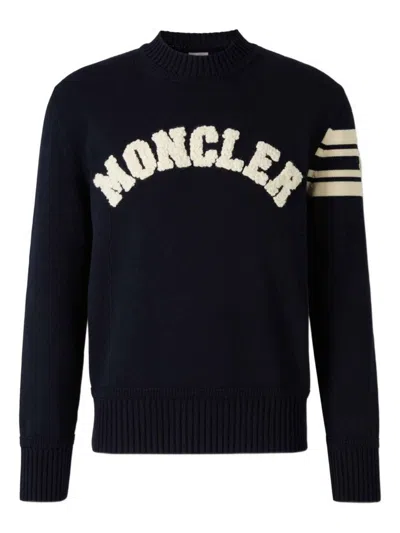 Moncler Cotton Crew Neck Sweater With Ribbed Cuffs And Hem