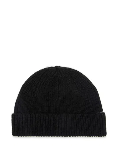 Diesel Black Ribbed Beanie With Logo