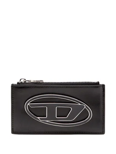 Diesel Black Calfskin Card Holder With Logo Plaque