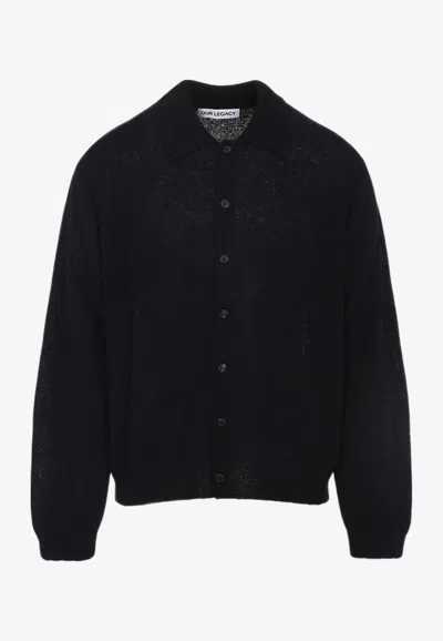 Our Legacy Fine Knit Polo Sweater In Black