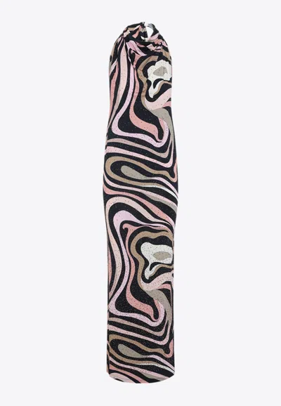 Pucci Marmo Print Halterneck Maxi Dress In Multi