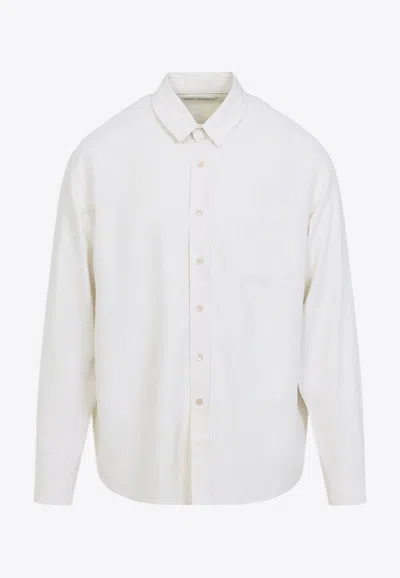 Our Legacy White Silk Classic Shirt With Curved Hem In White