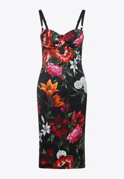 Dolce & Gabbana Anemone Floral Satin Bustier Dress