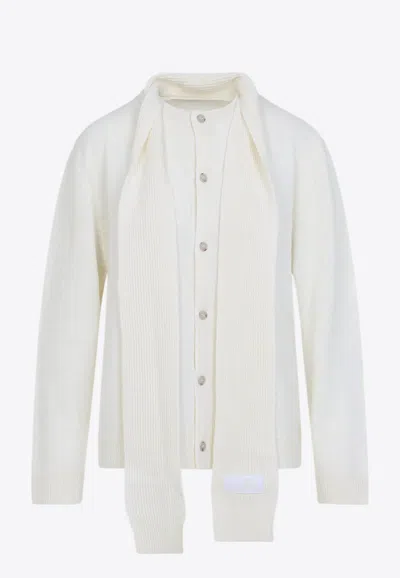 Mm6 Maison Margiela Integrated Knit Scarf Wool Cardigan