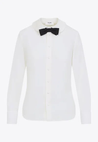 Celine Silk Blend Shirt With Black Bow